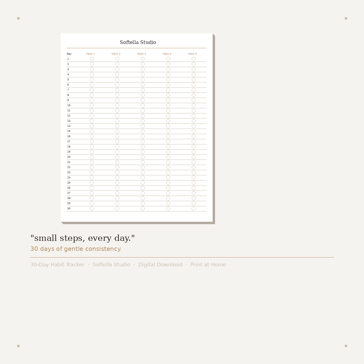 30-Day Habit Tracker — A Softella Studio Journal