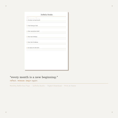 Monthly Reflection Page — A Softella Studio Journal